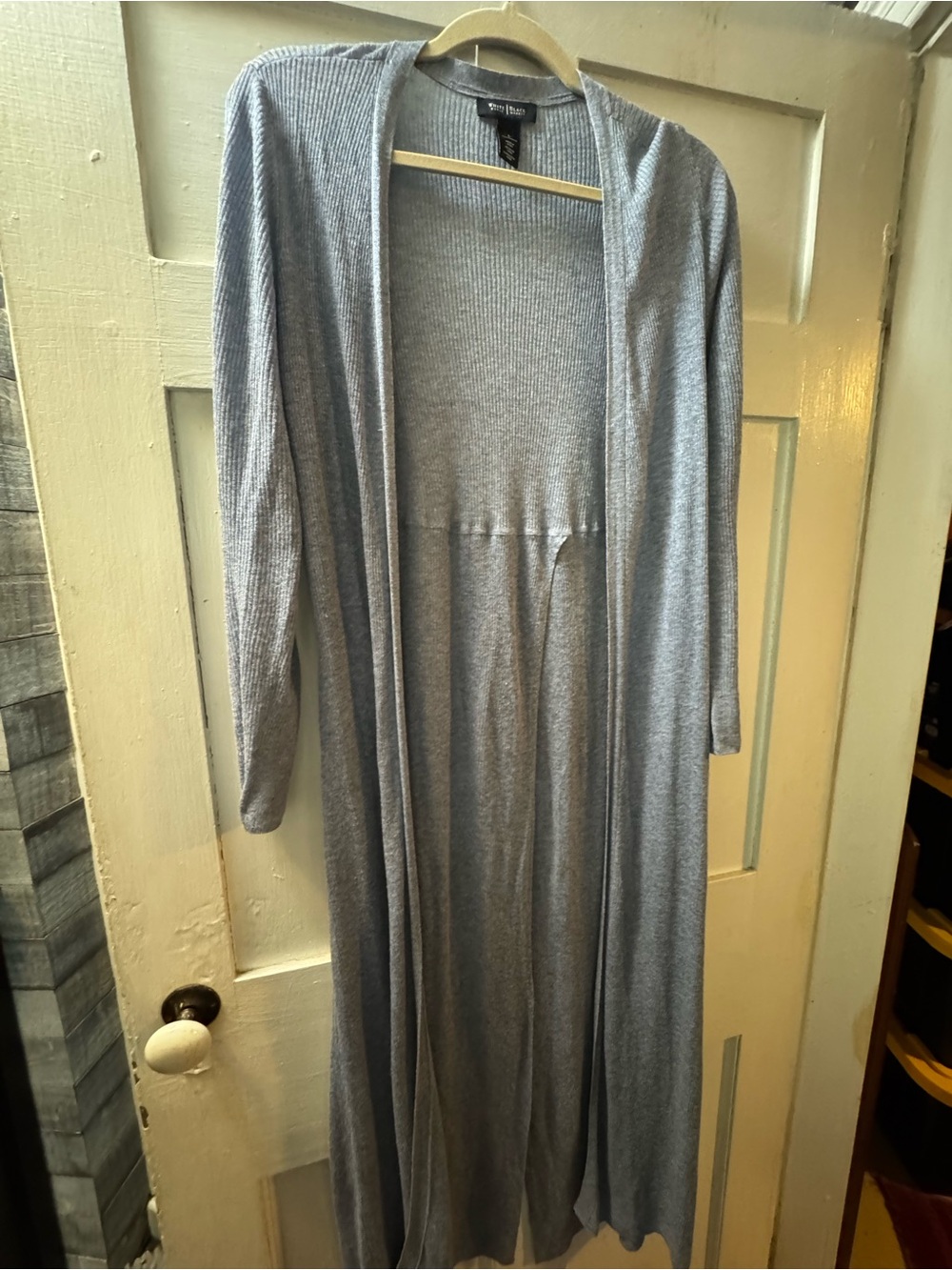White House Black Market Long Open-Front Ribbed Gray Cardigan